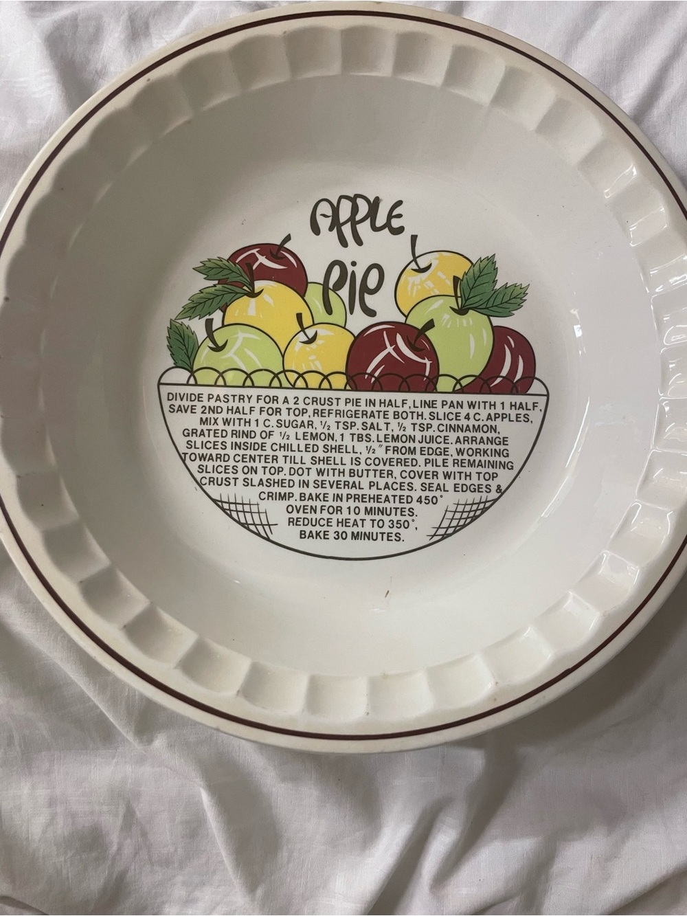 Apple Pie Ceramic Pie Plate with Fruit Graphic